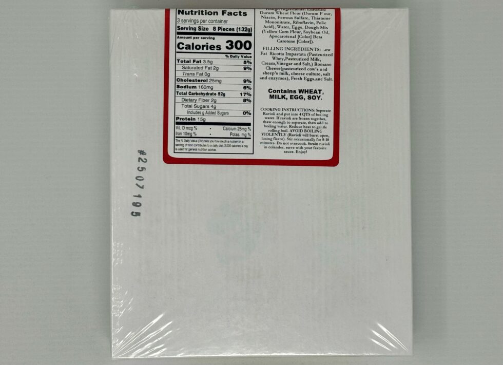 Medium Square Low Fat Cheese Ravioli - Image 3
